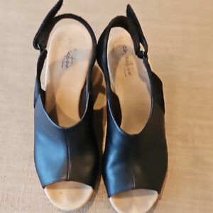 Clarks Black Open-Toe Slingback Heels